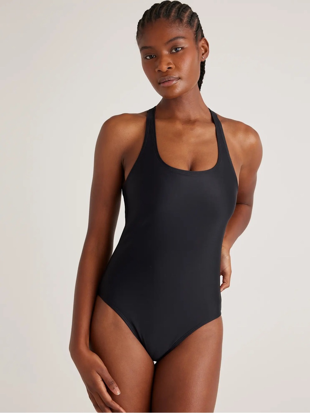 New Quince Italian Cross-Back One-Piece Swimsuit in Black Size M